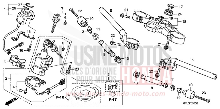 TUYAU DE GUIDON/PONT SUPERIEUR de CBR1000RR "Fireblade" GRAPHITE BLACK (NHB01BA) 2011